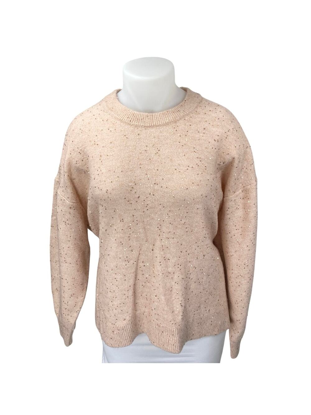 NEW H&M Women's Pink Metallic Sequin Long Sleeve Crew Neck Sweater Top Size XXL